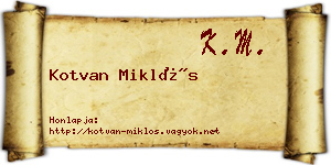 Kotvan Miklós névjegykártya